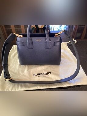Burberry Navy Leather Mini Banner bag with Gold Hardware